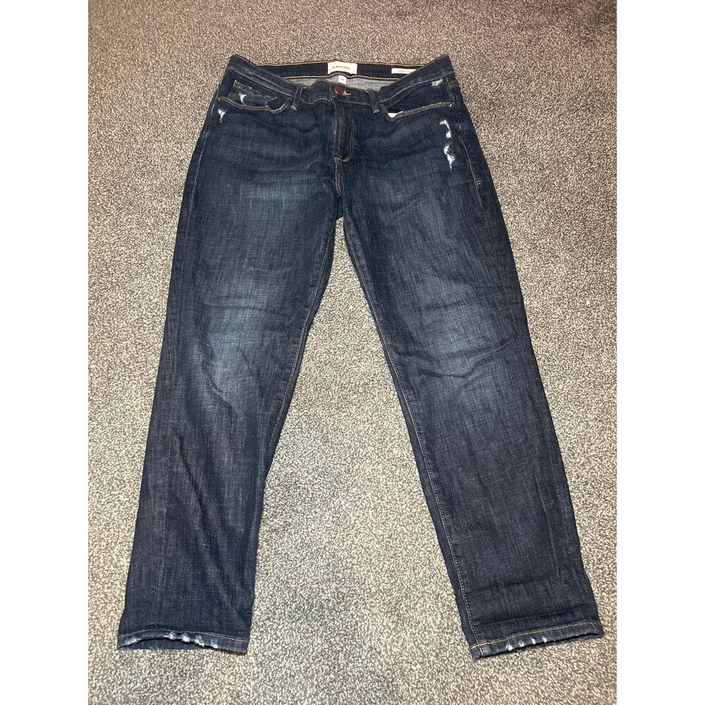 Frame Le Garcon Crop Dark Wash Distressed Jeans Womens Size29